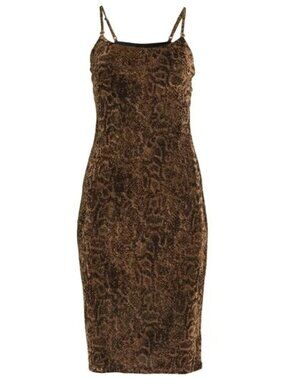 Planet Gold Metallic Animal Print Midi Cocktail Slip Dress Size Small